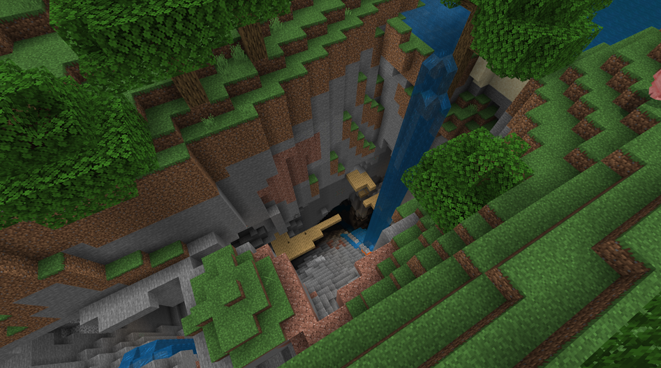 Screenshot of an Abandoned Mineshaft in a world with seed 8641 on Bedrock Edition