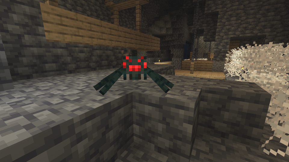 Cave Spider following the player out of an Abandoned Mineshaft