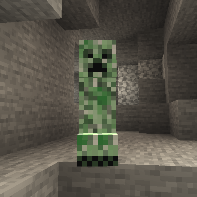 Screenshot of a Creeper in a cave