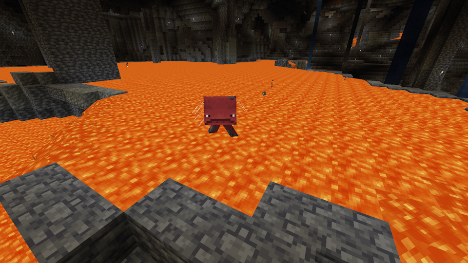 Strider on a lava lake in the Overworld